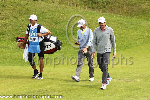 Keegan Bradley approaches the 18th green on the second day of practice at the 2019 Open at Royal Portrush