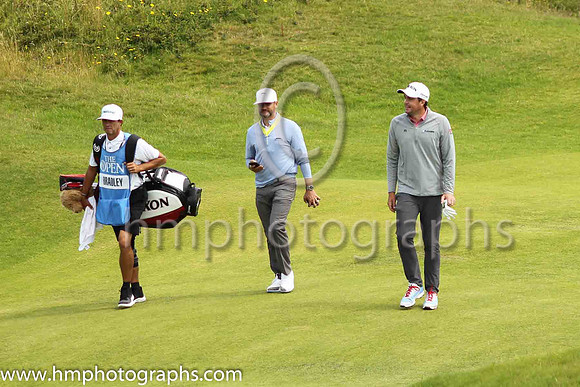 Keegan Bradley on the 18th fairway during practice at the 2019 Open at Royal Portrush