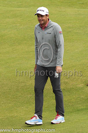 Keegan Bradley approaches the 18th green on the second day of practice at the 2019 Open at Royal Portrush