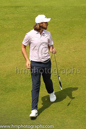 Timmy Fleetwood on the 18th green during practice at the 2019 Open at Royal Portrush