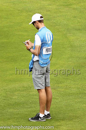 Garrick Porteous' caddie on the 18th fairway during practice at the 2019 Open at Royal Portrush
