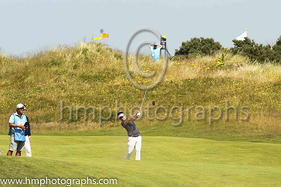 Second shot to the 17th green during practice at the 2019 Open at Royal Portrush
