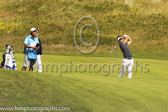 Playing to the 17th green on the second day of practice at the 2019 Open at Royal Portrush
