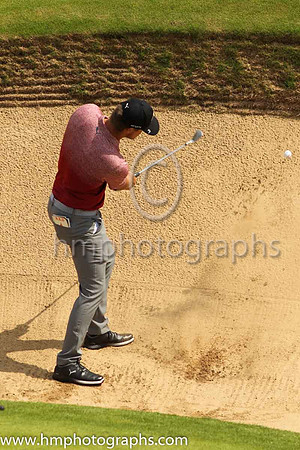 Bryson Dechambeau plays from the bunker to the 17th green on the second day of practice at the 2019 Open at Royal Portrush