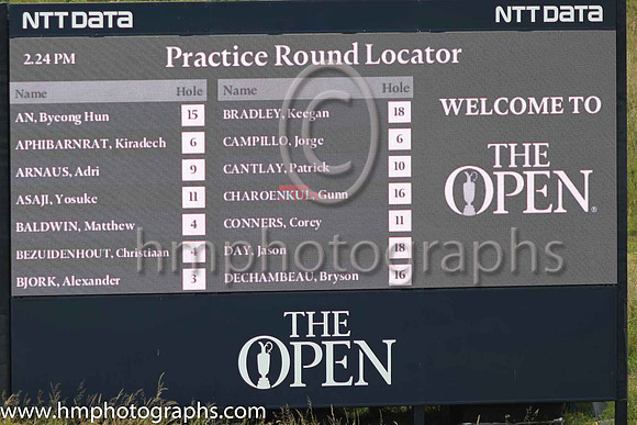 Information board at 17th green on the second day of practice at the 2019 Open at Royal Portrush