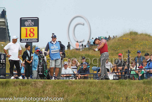 Bryson Dechambeau driving at the 18th tee during practice at the 2019 Open at Royal Portrush