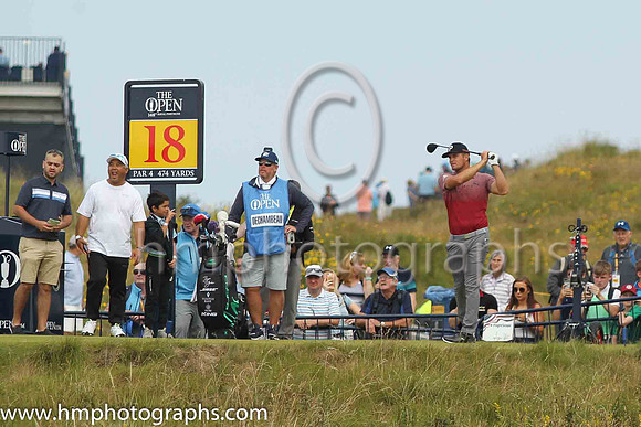 Bryson Dechambeau driving at the 18th tee during practice at the 2019 Open at Royal Portrush