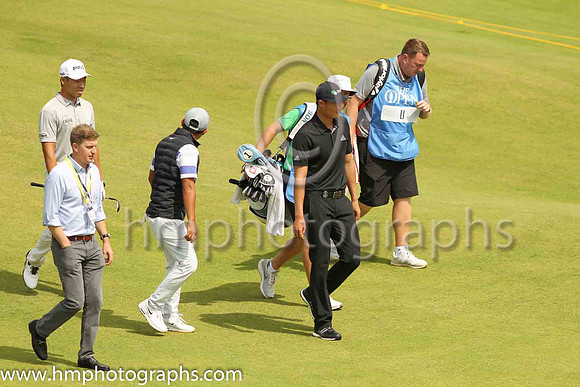 Pan at the 18th tee during practice at the 2019 Open at Royal Portrush