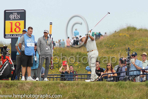 Haotong Li at the 18th tee during practice at the 2019 Open at Royal Portrush