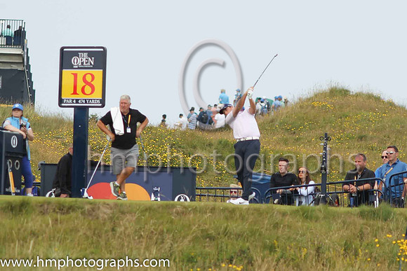 Driving at the 18th tee during practice at the 2019 Open at Royal Portrush