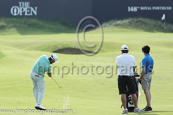 Grahame McDowelll hits to the 18th green during practice at the 2019 Open at Royal Portrush
