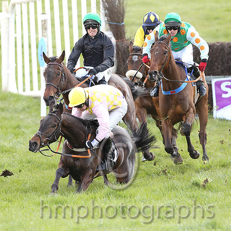 STORM HOME and M J O'Hare ( 11 , PINK  YELLOW CHECK; pink sleeves; yellow cap ) Trainer: Warren Ewing,, Owner : Warren Ewing