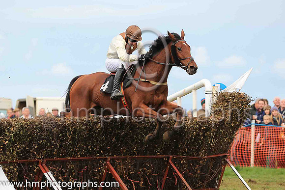 LOUGHVIEW LADDIE and M J O'Hare ( 4 , BEIGE,brown chevron; beige sleeves; brown cap ) Trainer: Mrs John B. Ross,, Owner : Macklin, Sean