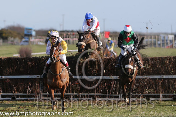 04 Oneforthenure (15)  G Quinn - DQ Trainer : Graham McKeever, Red and white qtrd, blue cap