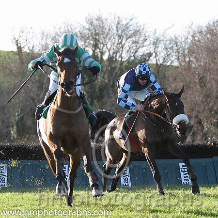 01 Rasco & R M Moran - winners (4, emerald green and white hoops) & 02 Royal Captain & D N Russell - 2nd (5, dark blue, light blue hoop) - FT8E1159-41