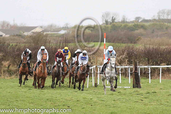 01st DENTO DES OBEAUX (FR) and Ross McLeigh ( 7 , WHITE,sky blue epaulettes; white sleeves,sky blue stars; white  sky blue qtd cap ) Trainer: C.A. McBratney,, Owner : Liam Gibney