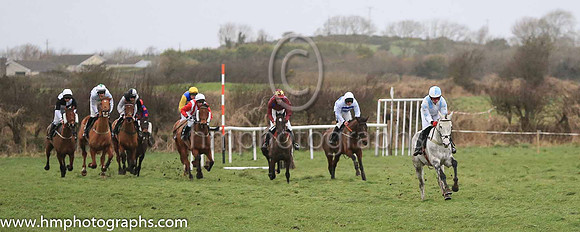 01st DENTO DES OBEAUX (FR) and Ross McLeigh ( 7 , WHITE,sky blue epaulettes; white sleeves,sky blue stars; white  sky blue qtd cap ) Trainer: C.A. McBratney,, Owner : Liam Gibney