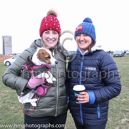 Natasha Mallon from Downpatrick with her Mini Jack Russell and friend Robyn McCluskey at the Tyrella Point to Point Steeplechases.