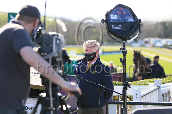Richard Lyttle, General Manager of Downpatrick race Club being interviewed by Racing TV at the Ulster National Meeting on Sunday