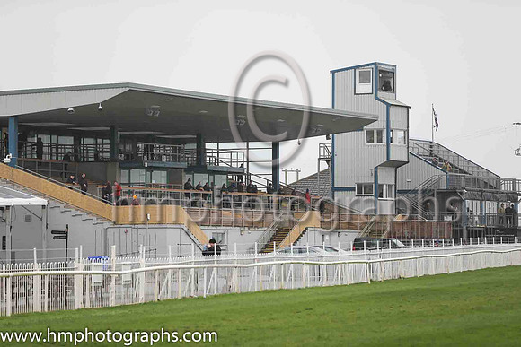 The grandstand at Down Royal devoid of spectators during the St Patricks Day meeting on 2020 as a result of the spread of Coronaviris and the HRI policy of racing behind closed doors