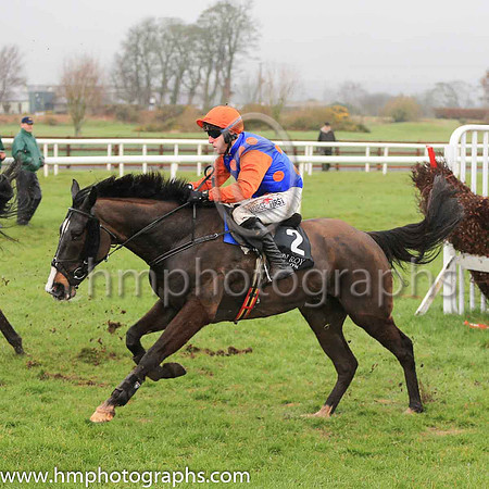 PU Thegoaheadman and R M Power ( 2 , royal blue, orange spots ) Trainer - Mrs J Harrington , Owner - Rainbow Gems Syndicate