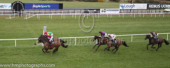 Racing at at the emptygrandstands and enclosures at Down Royal on Saint Patrick's Day 2020. Spectators were excluded because of COVID-19. RHI had banned spectators in a bid to control the spread of th