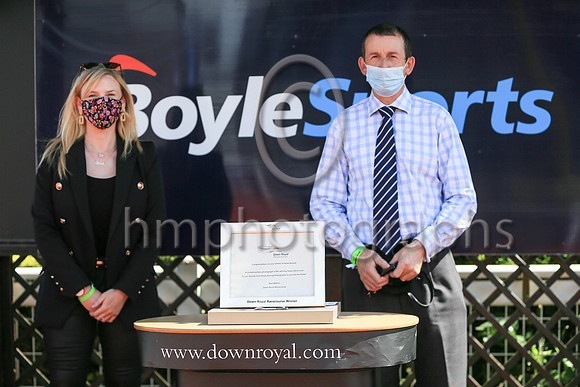 Saragh KInsella from Boylesports and T J Comerford representing A O.Brien winnng trainer of the Boylesports Ulster Derby at Down Royal