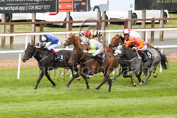 01st Chocquinto  and Sam Ewing 5 ( 7 , purple, light green braces ) Trainer - Miss H McLoughlin , Owner - Timothy Bourke