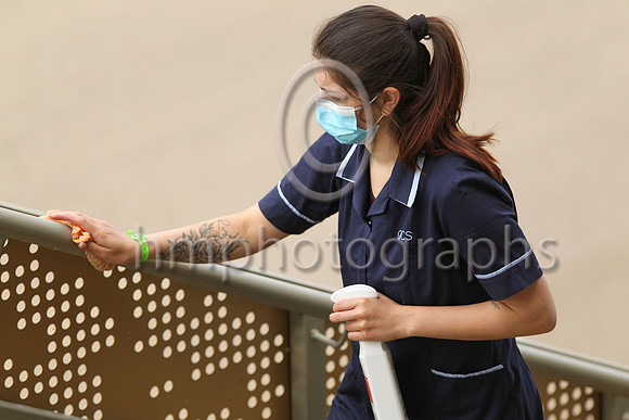 Covid cleaning the banisters in to the grandstand at Down Royal