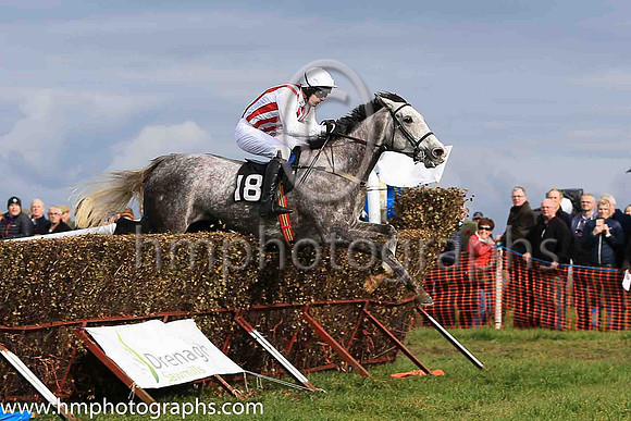 DROPS OF JUPITOR and M J O'Hare ( 18 , WHITE  RED STRIPES; white sleeves; white cap ) Trainer: M.J. O'Hare,, Owner : Sara O'Hare