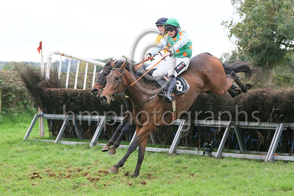 01st GALIA DES LITEAUX (FR) and R James ( 8 , EMERALD GREEN,orange spots; white sleeves,orange spots; emerald green cap ) Trainer: Donnchadh Doyle,, Owner : Syndicate Monbeg