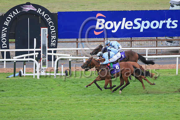 01st Pub Talk (6 , light blue, dark blue hoop ) Jockey: C T Keane , Trainer: Noel Meade