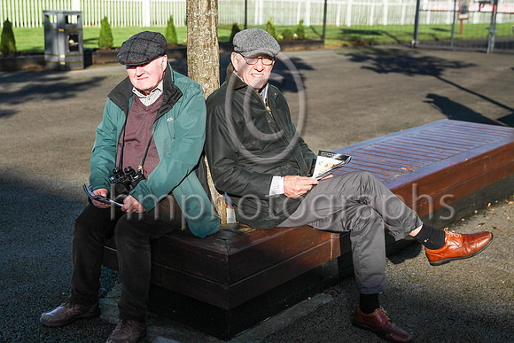 Paul Carlin from Banbridge  and Ronnie Williamson from Waringstown studying form at Down Royal on 30th October 2021