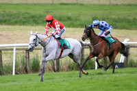 Race 1 winner - Roaring Potter ridden by Shane Fitzgerald in red colours with white diamond, number 1