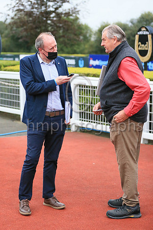 Michael Grahami interviewing Noel Meade at Down Royal on 3rd September 2021 after his horse Ben Siegel won the Johnston H andicap