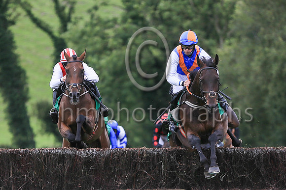 01st Drummullagh Rocky  and C D Maxwell ( 9 , royal blue, orange chevron ) Trainer - S McParlan , Owner - Martin Ward