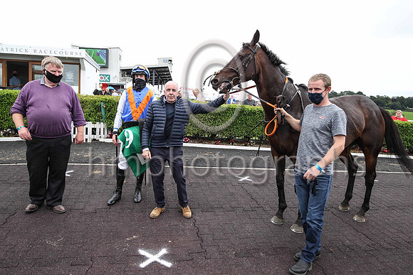 01st Drummullagh Rocky  and C D Maxwell ( 9 , royal blue, orange chevron ) Trainer - S McParlan , Owner - Martin Ward