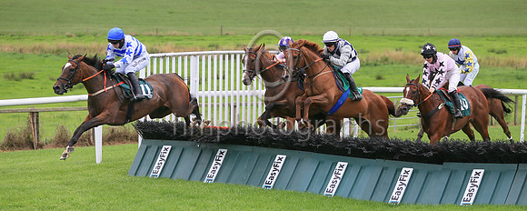 01st Ask The Leader  and D J OKeeffe ( 11 , white  and royal blue hoops ) Trainer - D M Christie , Owner - Kieran Mahon