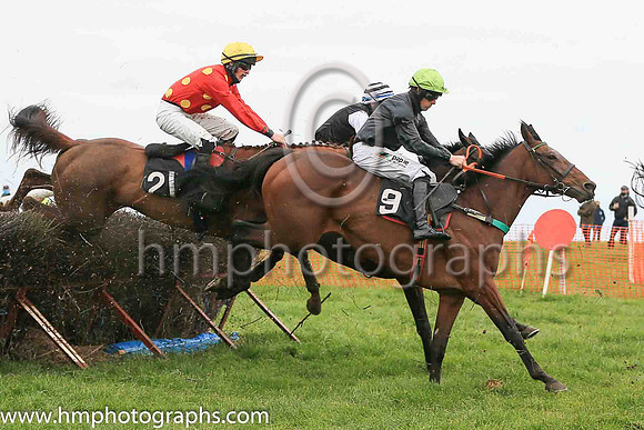 pu DORAN'S BRIDGE and B O'Neill ( 9 , BLACK; black sleeves; green cap ) Trainer: Colin Bowe,, Owner : Ltd. Milestone Bloodstock