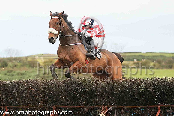 05th LIKE A DEMON (GB) and P C Bannon ( 5 , WHITE,red chevrons; white sleeves,red chevrons; white  red striped cap ) Trainer: Nigel Slevin,, Owner : Camillus Slevin