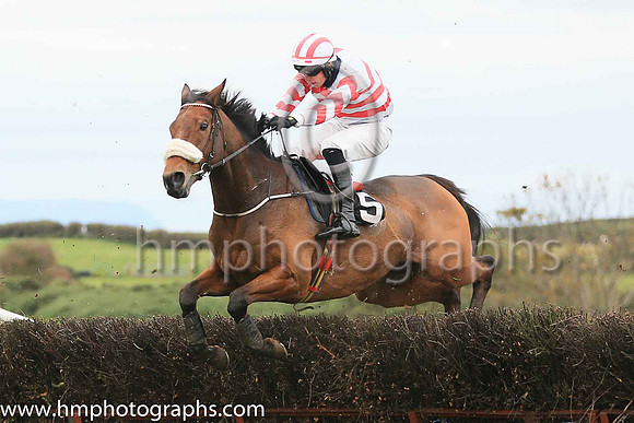 05th LIKE A DEMON (GB) and P C Bannon ( 5 , WHITE,red chevrons; white sleeves,red chevrons; white  red striped cap ) Trainer: Nigel Slevin,, Owner : Camillus Slevin