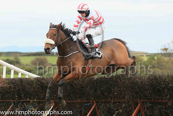 05th LIKE A DEMON (GB) and P C Bannon ( 5 , WHITE,red chevrons; white sleeves,red chevrons; white  red striped cap ) Trainer: Nigel Slevin,, Owner : Camillus Slevin