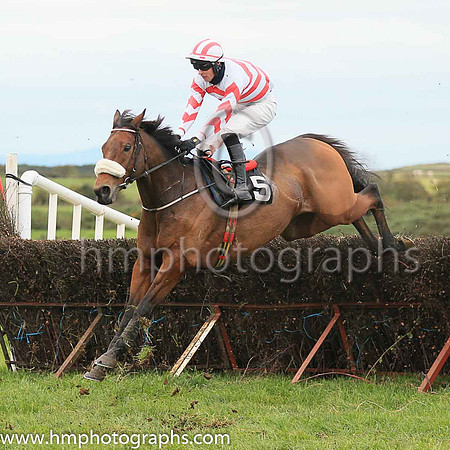 05th LIKE A DEMON (GB) and P C Bannon ( 5 , WHITE,red chevrons; white sleeves,red chevrons; white  red striped cap ) Trainer: Nigel Slevin,, Owner : Camillus Slevin