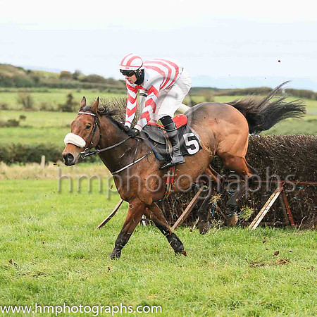 05th LIKE A DEMON (GB) and P C Bannon ( 5 , WHITE,red chevrons; white sleeves,red chevrons; white  red striped cap ) Trainer: Nigel Slevin,, Owner : Camillus Slevin