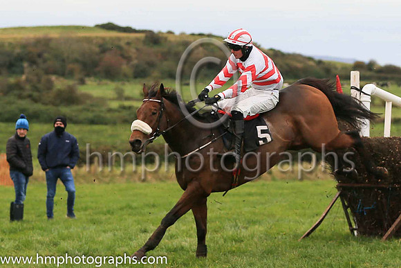 05th LIKE A DEMON (GB) and P C Bannon ( 5 , WHITE,red chevrons; white sleeves,red chevrons; white  red striped cap ) Trainer: Nigel Slevin,, Owner : Camillus Slevin