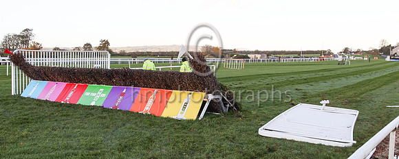 The remains of the fence after Simon Torrens's mount Benefit Run ran out at the fence.