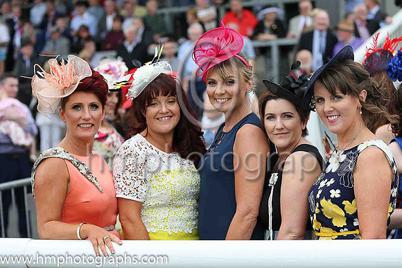 Susan O'Shea, Paula McLoughlin, Wendy Hart, Siobhan Hanna and Valerie Foulds at Downpatrick Ladies Day