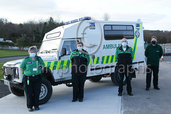 Members of the Ormeau Branch of the St John's Ambulance service on duty at the R andox Ulster National Meeting on Sunday at Downpatrick, from left - Pauline Waring, Emma Horn, John McCann  and Craig