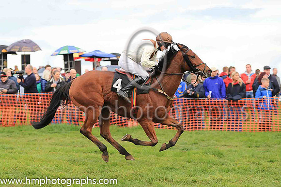 LOUGHVIEW LADDIE and M J O'Hare ( 4 , BEIGE,brown chevron; beige sleeves; brown cap ) Trainer: Mrs John B. Ross,, Owner : Macklin, Sean