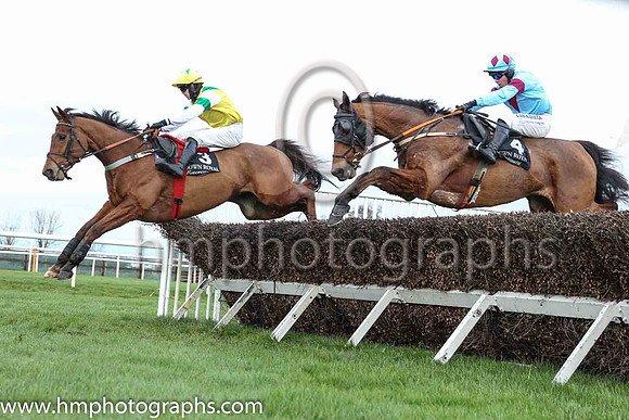 03rd Brawler and C J Orr ( 3 , yellow, blue epaulettes ) Trainer - Mrs D A Love , Owner - Railway View Stud Partnership